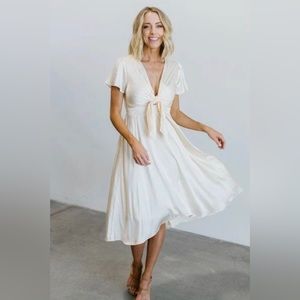 Baltic Born Poppy Satin Midi Dress in Ivory, size Small